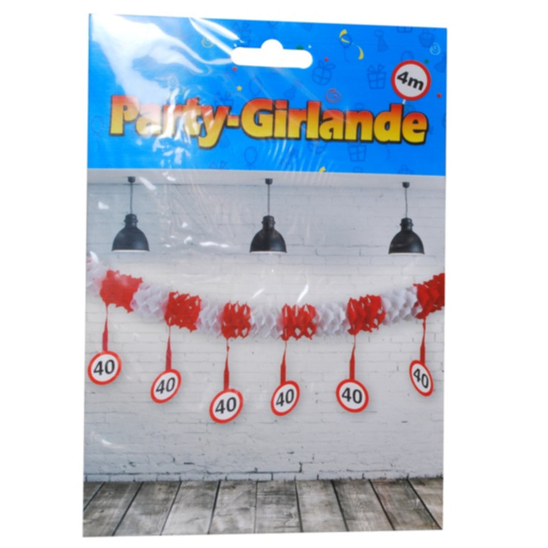 Udo Schmidt Girlande 40. Geburtstag rot weiß 4 m aus Papier festliche Dekoration für den runden Geburtstag